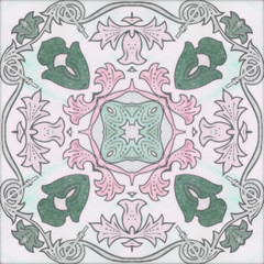 Old ceramic tiles patterns in the park public.