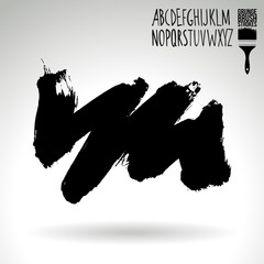 Black brush stroke and texture. Grunge vector abstract hand - painted element. Underline and border design.