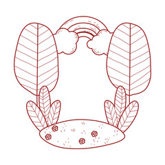 landscape trees rainbow foliage grass nature cartoon isolated icon design line style