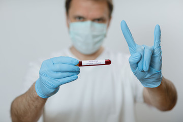 2019-nCoV Coronavirus. Blood Sample in Doctors Hand. Respiratory Syndrome. Coronavirus outbreaking