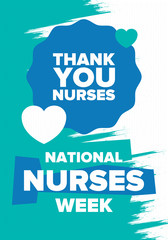 National Nurses Week. Thank you nurses. Medical and health care concept. Fighters against viruses and diseases. In honour of the doctors. Celebrated annual in United States. Vector illustration poster