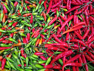 Full Frame Background of Green and Red Hot Chilies