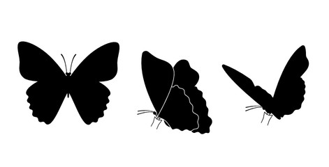 Silhouettes of butterflies. Vector illustration set. 