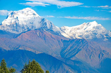 Landscape Himalayas in Nepal beautiful mountains amid blue sky