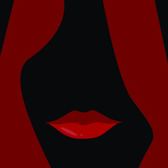 Girl portrait red hair, red lips. Black background. Vector illustration 