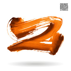 Orange brush stroke and texture. Grunge vector abstract hand - painted element. Underline and border design.