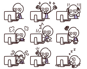 棒人間のイラスト/パソコンと表情