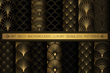 Art Deco Patterns. Seamless black and gold backgrounds