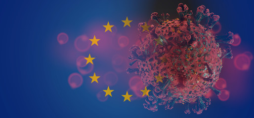 Plakat Flag of Europe Coronavirus Virus cell. Corona Virus detail symbolic virus cell. 3d-illustration