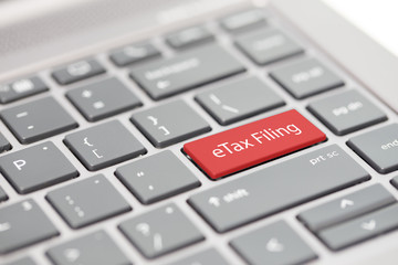 Tax filing, GST, SST, VAT, tax return and tax refund word on keyboard for Taxation related legislation