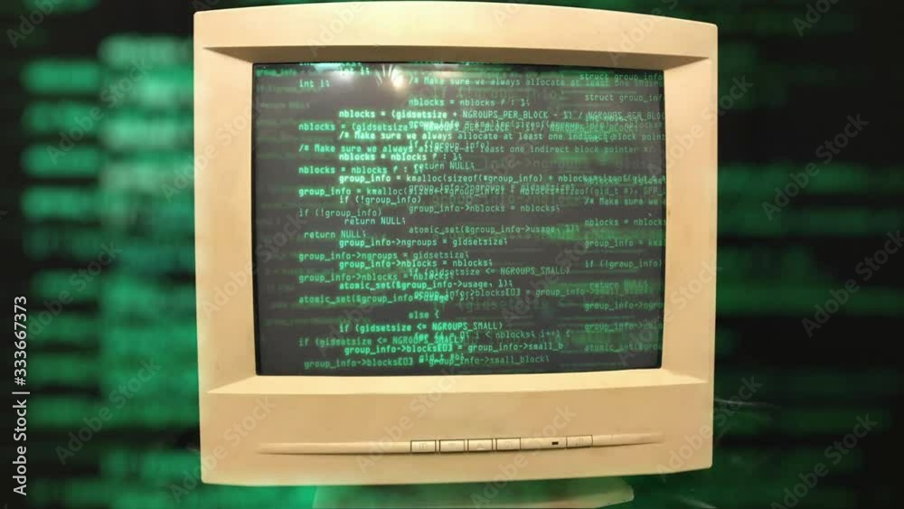 Wall mural hacking a vintage old vintage tv or computer monitor screen 80s 90s style. glitches on screen monito