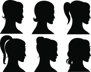 set of girls heads silhouettes 