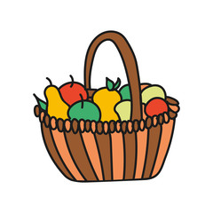 Wicker basket with a vector fruit outline icon.