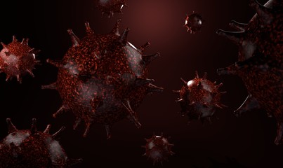 Virus molecula close up macro view 3d rendering illustration. Covid19 virus 3d model render. Coronavirus 2020.