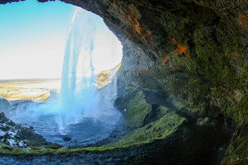 Fototapeta na wymiar High spectacular waterfall in Iceland. Famous place