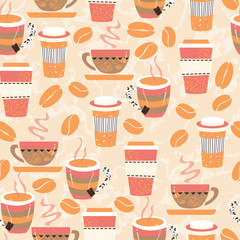 Morning Tea and Coffee Vector Seamless Pattern
