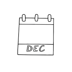 December month calendar page hand drawn in doodle style. simple scandinavian liner. planning, business, date, day. single element for design icon