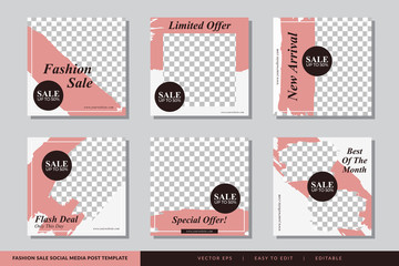 Fashion Sale social media post Pink Brush template Premium Vector