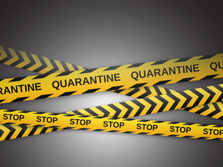 Warning yellow and black tapes. Safety fencing ribbons. Global pandemic coronavirus COVID-19. Vector illustration