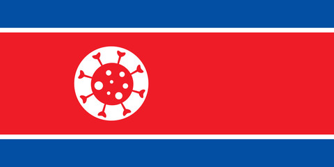 North Korea flag with Covid-19 coronavirus icon