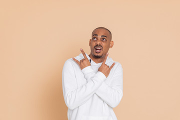 African guy with a white sweatshirt