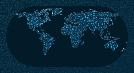 World map connection. Eckert 3 projection. World Network. Astonishing connections map. Vector illustration.
