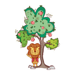cute animals, little lion trees fruits nature