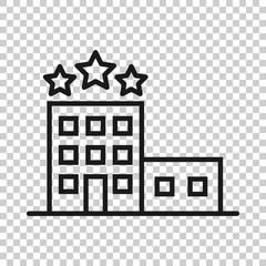 Hotel building icon in flat style. Town skyscraper apartment vector illustration on white isolated background. City tower business concept.