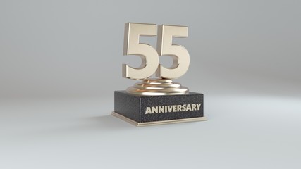 Anniversary 55. gold 3d numbers. Poster template for Celebrating 50th anniversary event party. 3d Rendering 