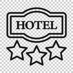 Hotel 3 stars sign icon in flat style. Inn vector illustration on white isolated background. Hostel room information business concept.
