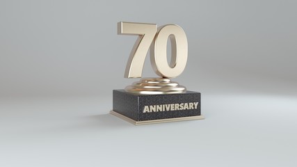 Anniversary 70. gold 3d numbers. Poster template for Celebrating 50th anniversary event party. 3d Rendering 