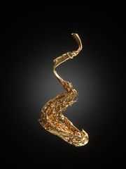 Abstract splash of liquid gold on black background. 3d rendering - illustration.