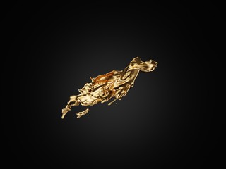 Abstract splash of liquid gold on black background. 3d rendering - illustration.