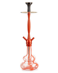 Isolated handcrafted hookah or water pipe on clear white background. Diferent parts of traditional shisha.