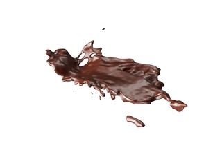 Chocolate splash isolated on white background. 3d rendering - illustration.