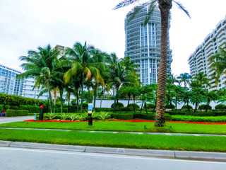 Miami Beach in Florida with luxury apartments and waterway