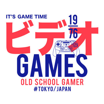 games typography with vector gamepad illustration