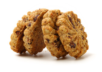 Cookies made of whole grain cereals on a white background 