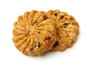 Cookies made of whole grain cereals on a white background 