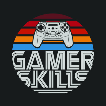 game controller icon, tee shirt graphics, typography