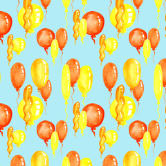 seamless watercolor pattern with orange and yellow balloons