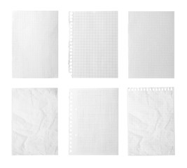 Set of different notebook papers on white background