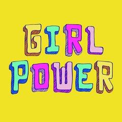 vintage illustration girl power , tee shirt graphics, 