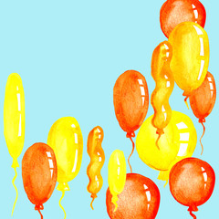 bright watercolor background with yellow and orange balloons