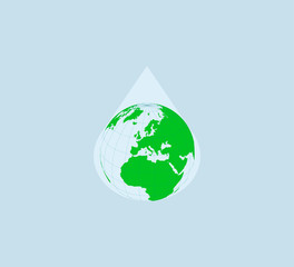 Big blob with globe close-up - save water vector illustration, social aspect