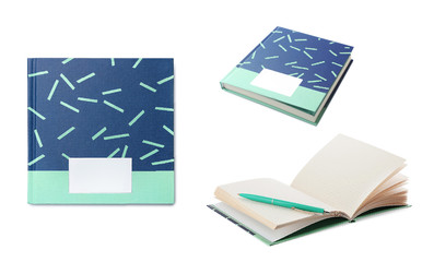 Set of colorful notebooks on white background