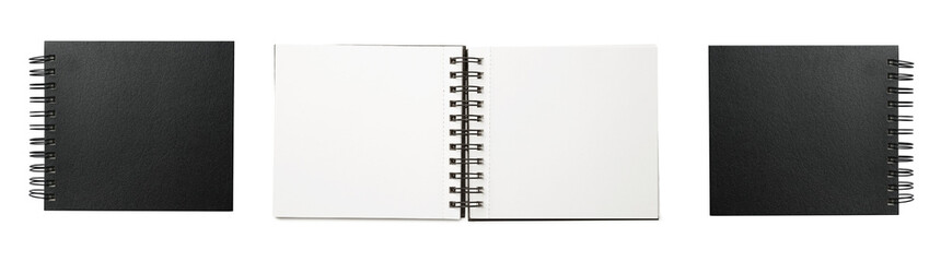 Set of notebooks on white background, top view. Banner design