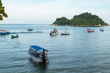 group of speed boat for island hoping activities moored on the Nipah Bay pangkor Island, Malaysia