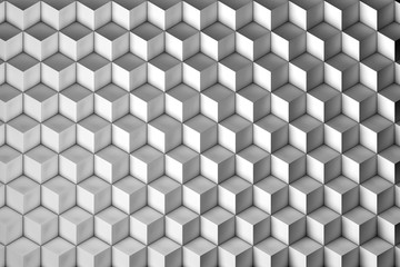 Background abstract minimalistic black / white texture with many rows of volumetric cubes lying in the light. Animation. Mobile briquette silver wall