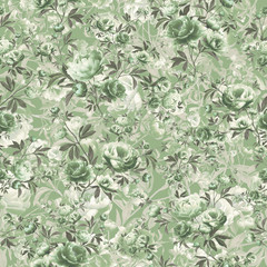 Seamless floral pattern. Vintage textile design. Peony green flowers